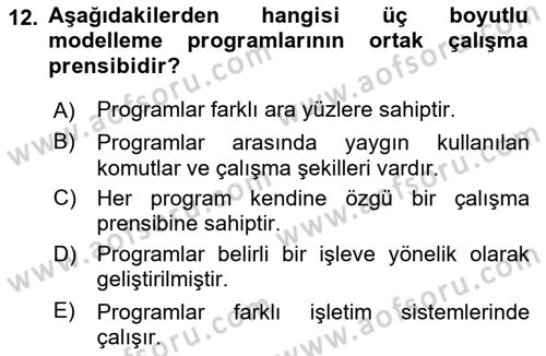 3B Tasarım ve Modelleme Dersi 2024 - 2025 Yılı (Vize) Ara Sınav Soruları 12. Soru