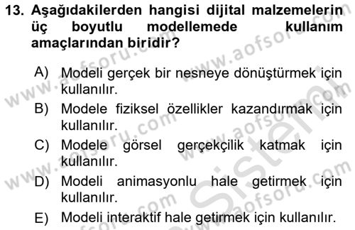 3B Tasarım ve Modelleme Dersi 2024 - 2025 Yılı (Vize) Ara Sınav Soruları 13. Soru