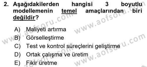 3B Tasarım ve Modelleme Dersi 2024 - 2025 Yılı (Vize) Ara Sınav Soruları 2. Soru