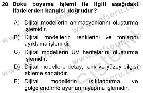 3B Tasarım ve Modelleme Dersi 2024 - 2025 Yılı (Vize) Ara Sınav Soruları 20. Soru