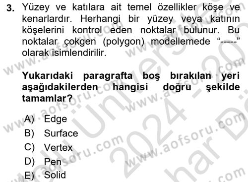3B Tasarım ve Modelleme Dersi 2024 - 2025 Yılı (Vize) Ara Sınav Soruları 3. Soru