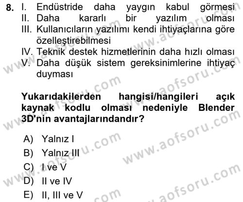 3B Tasarım ve Modelleme Dersi 2024 - 2025 Yılı (Vize) Ara Sınav Soruları 8. Soru