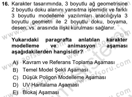 3B Tasarım ve Modelleme Dersi 2024 - 2025 Yılı (Final) Dönem Sonu Sınav Soruları 16. Soru