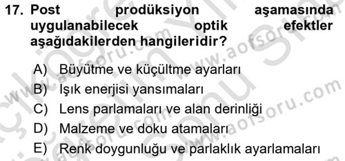3B Tasarım ve Modelleme Dersi 2024 - 2025 Yılı (Final) Dönem Sonu Sınav Soruları 17. Soru