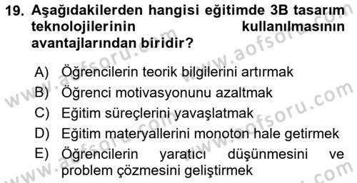 3B Tasarım ve Modelleme Dersi 2024 - 2025 Yılı (Final) Dönem Sonu Sınav Soruları 19. Soru