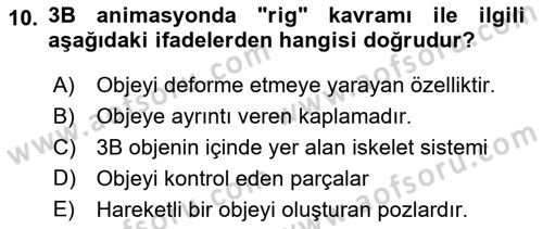 3B Tasarım ve Modelleme Dersi 2024 - 2025 Yılı Yaz Okulu Sınav Soruları 10. Soru