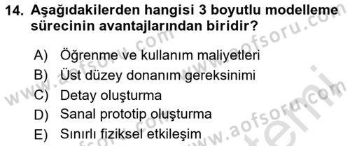 3B Tasarım ve Modelleme Dersi 2024 - 2025 Yılı Yaz Okulu Sınav Soruları 14. Soru