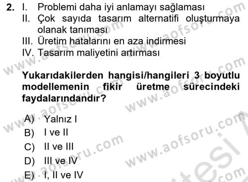 3B Tasarım ve Modelleme Dersi 2024 - 2025 Yılı Yaz Okulu Sınav Soruları 2. Soru