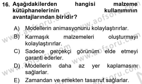 3B Tasarım ve Modelleme Dersi 2025 - 2026 Yılı (Vize) Ara Sınav Soruları 16. Soru