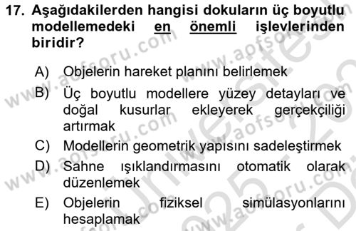 3B Tasarım ve Modelleme Dersi 2025 - 2026 Yılı (Vize) Ara Sınav Soruları 17. Soru