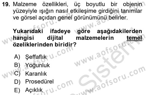 3B Tasarım ve Modelleme Dersi 2025 - 2026 Yılı (Vize) Ara Sınav Soruları 19. Soru