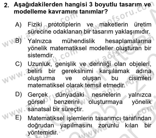 3B Tasarım ve Modelleme Dersi 2025 - 2026 Yılı (Vize) Ara Sınav Soruları 2. Soru