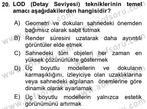 3B Tasarım ve Modelleme Dersi 2025 - 2026 Yılı (Vize) Ara Sınav Soruları 20. Soru