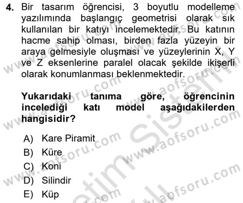 3B Tasarım ve Modelleme Dersi 2025 - 2026 Yılı (Vize) Ara Sınav Soruları 4. Soru