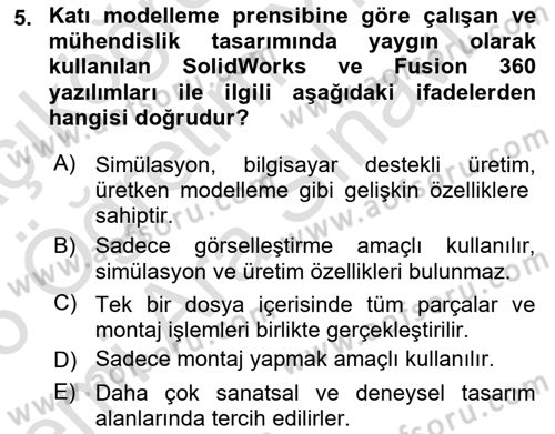 3B Tasarım ve Modelleme Dersi 2025 - 2026 Yılı (Vize) Ara Sınav Soruları 5. Soru