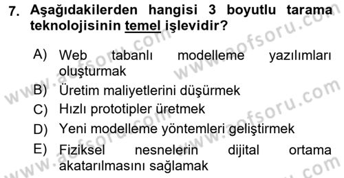 3B Tasarım ve Modelleme Dersi 2025 - 2026 Yılı (Vize) Ara Sınav Soruları 7. Soru