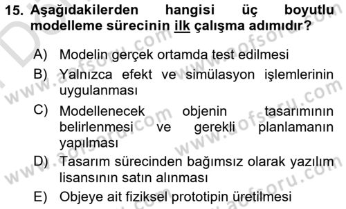 3B Tasarım ve Modelleme Dersi 2025 - 2026 Yılı (Final) Dönem Sonu Sınav Soruları 15. Soru