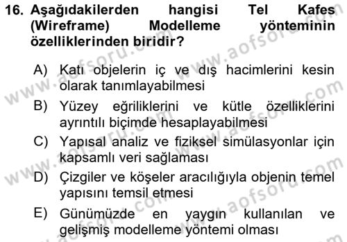 3B Tasarım ve Modelleme Dersi 2025 - 2026 Yılı (Final) Dönem Sonu Sınav Soruları 16. Soru