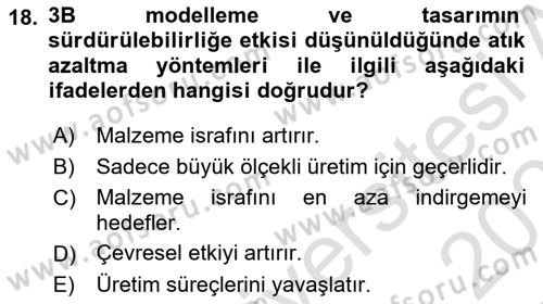 3B Tasarım ve Modelleme Dersi 2025 - 2026 Yılı (Final) Dönem Sonu Sınav Soruları 18. Soru