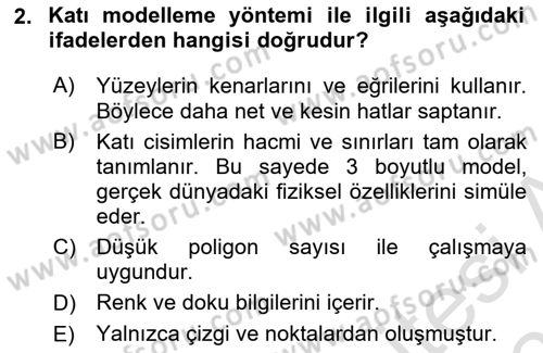 3B Tasarım ve Modelleme Dersi 2025 - 2026 Yılı (Final) Dönem Sonu Sınav Soruları 2. Soru