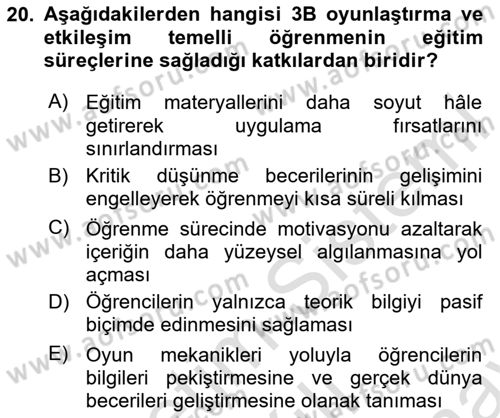 3B Tasarım ve Modelleme Dersi 2025 - 2026 Yılı (Final) Dönem Sonu Sınav Soruları 20. Soru