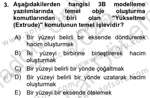 3B Tasarım ve Modelleme Dersi 2025 - 2026 Yılı (Final) Dönem Sonu Sınav Soruları 3. Soru