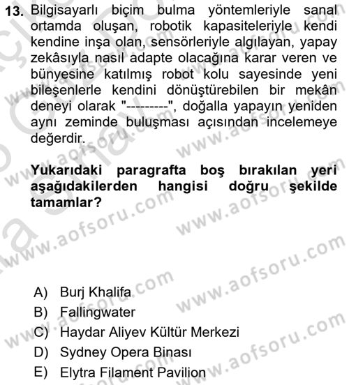 Posthümanist Tasarım Yaklaşımları Dersi 2024 - 2025 Yılı (Vize) Ara Sınav Soruları 13. Soru