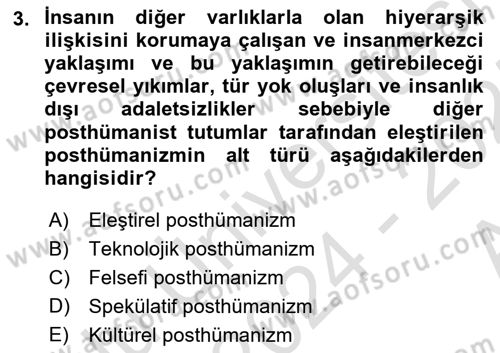 Posthümanist Tasarım Yaklaşımları Dersi 2024 - 2025 Yılı (Vize) Ara Sınav Soruları 3. Soru