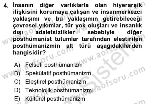 Posthümanist Tasarım Yaklaşımları Dersi 2024 - 2025 Yılı Yaz Okulu Sınav Soruları 4. Soru