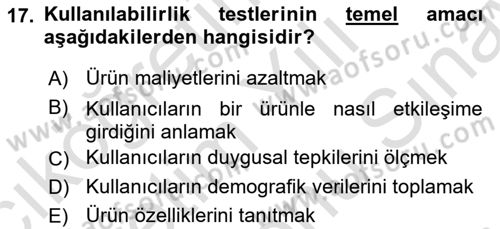 Tasarım Süreçleri Ve Yönetimi Dersi 2024 - 2025 Yılı (Final) Dönem Sonu Sınav Soruları 17. Soru