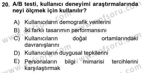 Tasarım Süreçleri Ve Yönetimi Dersi 2024 - 2025 Yılı (Final) Dönem Sonu Sınav Soruları 20. Soru