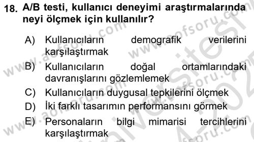 Tasarım Süreçleri Ve Yönetimi Dersi 2024 - 2025 Yılı Yaz Okulu Sınav Soruları 18. Soru