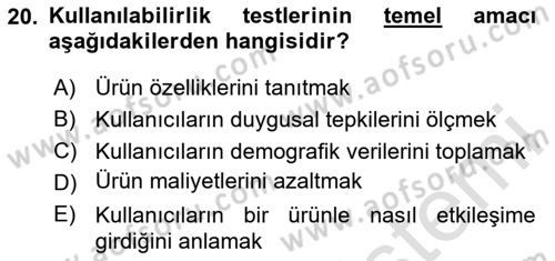 Tasarım Süreçleri Ve Yönetimi Dersi 2024 - 2025 Yılı Yaz Okulu Sınav Soruları 20. Soru