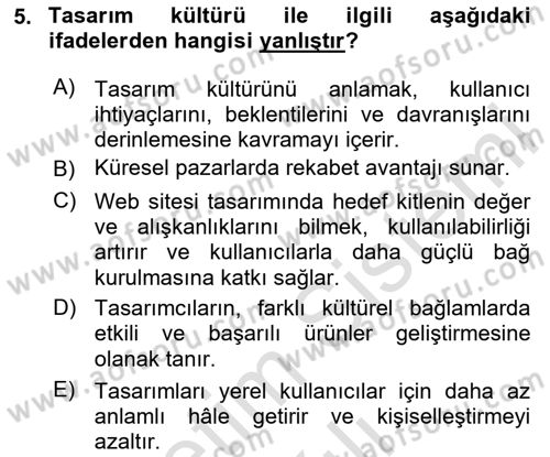 Tasarım Süreçleri Ve Yönetimi Dersi 2025 - 2026 Yılı (Vize) Ara Sınav Soruları 5. Soru