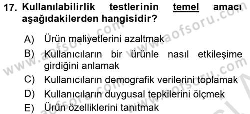 Tasarım Süreçleri Ve Yönetimi Dersi 2025 - 2026 Yılı (Final) Dönem Sonu Sınav Soruları 17. Soru