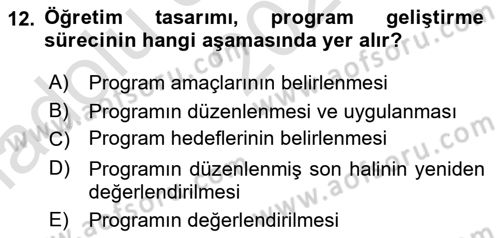 Öğretim Tasarımı Dersi 2024 - 2025 Yılı (Vize) Ara Sınav Soruları 12. Soru