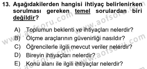 Öğretim Tasarımı Dersi 2024 - 2025 Yılı (Vize) Ara Sınav Soruları 13. Soru