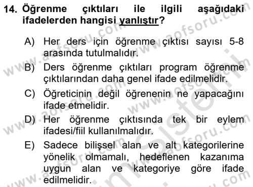 Öğretim Tasarımı Dersi 2024 - 2025 Yılı (Vize) Ara Sınav Soruları 14. Soru