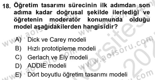 Öğretim Tasarımı Dersi 2024 - 2025 Yılı (Vize) Ara Sınav Soruları 18. Soru