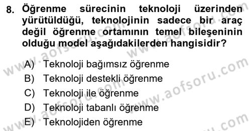 Öğretim Tasarımı Dersi 2024 - 2025 Yılı (Vize) Ara Sınav Soruları 8. Soru