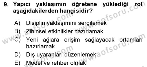 Öğretim Tasarımı Dersi 2024 - 2025 Yılı (Vize) Ara Sınav Soruları 9. Soru