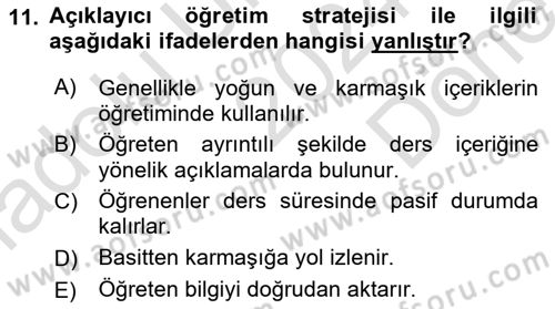Öğretim Tasarımı Dersi 2024 - 2025 Yılı (Final) Dönem Sonu Sınav Soruları 11. Soru