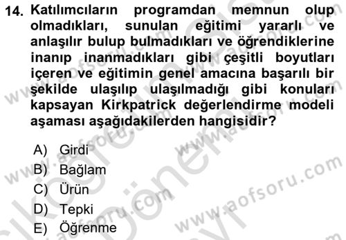 Öğretim Tasarımı Dersi 2024 - 2025 Yılı (Final) Dönem Sonu Sınav Soruları 14. Soru