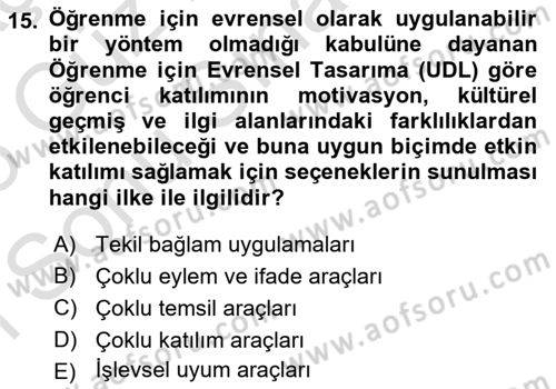 Öğretim Tasarımı Dersi 2024 - 2025 Yılı (Final) Dönem Sonu Sınav Soruları 15. Soru