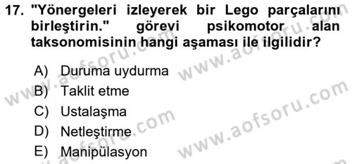 Öğretim Tasarımı Dersi 2024 - 2025 Yılı (Final) Dönem Sonu Sınav Soruları 17. Soru