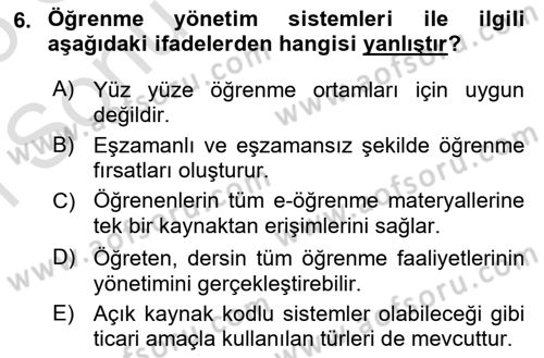 Öğretim Tasarımı Dersi 2024 - 2025 Yılı (Final) Dönem Sonu Sınav Soruları 6. Soru