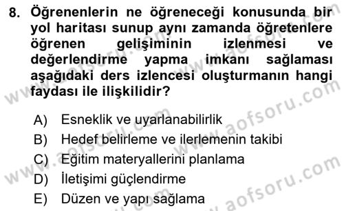 Öğretim Tasarımı Dersi 2024 - 2025 Yılı (Final) Dönem Sonu Sınav Soruları 8. Soru