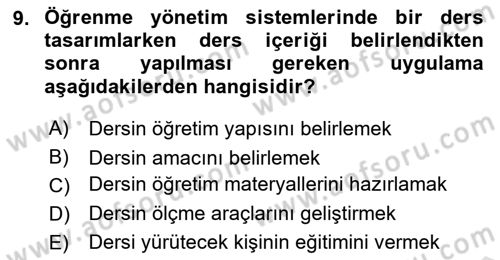 Öğretim Tasarımı Dersi 2024 - 2025 Yılı (Final) Dönem Sonu Sınav Soruları 9. Soru