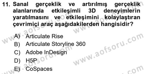 Öğretim Tasarımı Dersi 2024 - 2025 Yılı Yaz Okulu Sınav Soruları 11. Soru