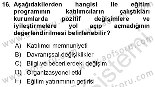 Öğretim Tasarımı Dersi 2024 - 2025 Yılı Yaz Okulu Sınav Soruları 16. Soru